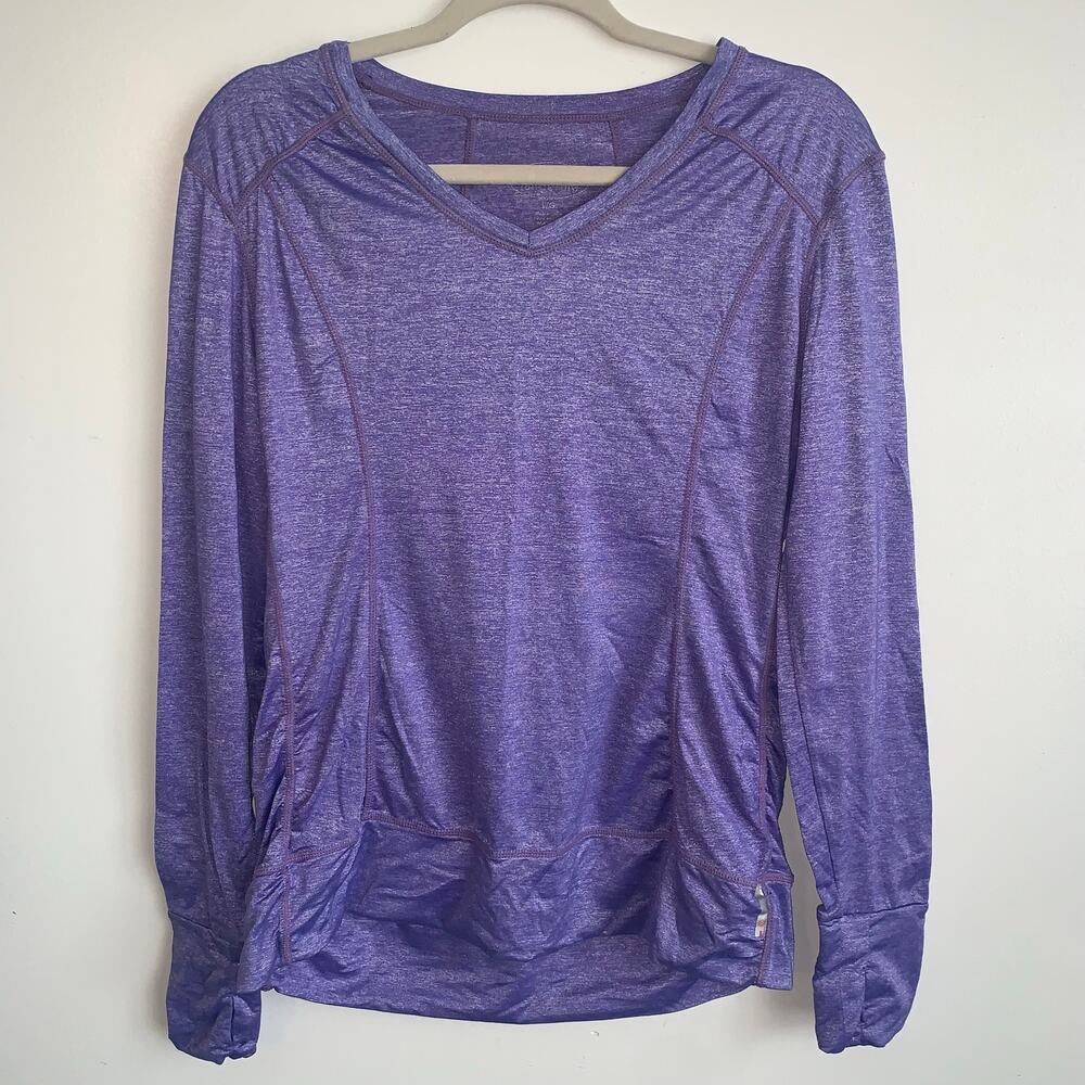 Tangerine Ultra Violet Long Sleeve Athletic Top Ladies Large Thumbholes Ruched